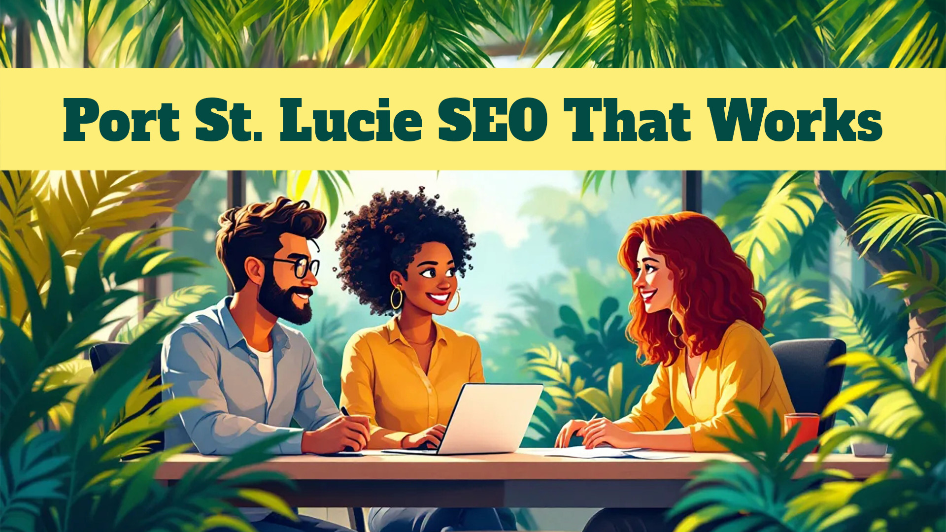 Local business owner using laptop to improve website SEO rankings in Port Saint Lucie, Florida with focus on Google search results and digital marketing strategy Local business owner using laptop to improve website SEO rankings in Port Saint Lucie, Florida with focus on Google search results and digital marketing strategy